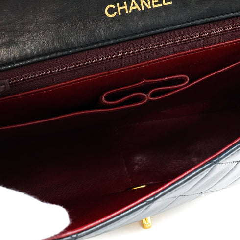 VINTAGE CHANEL FULL FLAP CHAIN SHUOLDER BAG BLACK LAMB SKIN GOLD HARDWARE 90335594