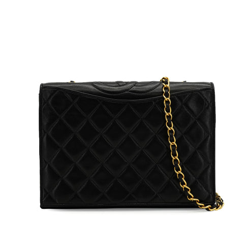 VINTAGE CHANEL FULL FLAP CHAIN SHUOLDER BAG BLACK LAMB SKIN GOLD HARDWARE 90337655