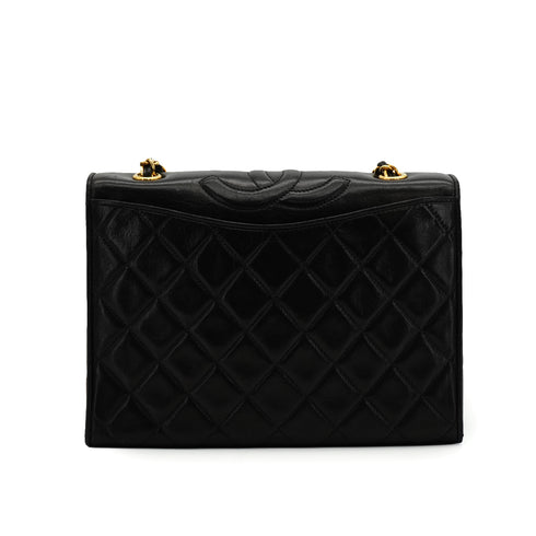 VINTAGE CHANEL FULL FLAP CHAIN SHUOLDER BAG BLACK LAMB SKIN GOLD HARDWARE 90337655