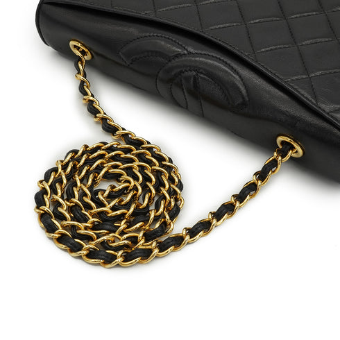 VINTAGE CHANEL FULL FLAP CHAIN SHUOLDER BAG BLACK LAMB SKIN GOLD HARDWARE 90337655