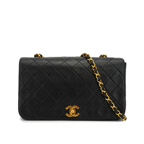 VINTAGE CHANEL FULL FLAP CHAIN SHUOLDER BAG BLACK LAMB SKIN GOLD HARDWARE 90338342