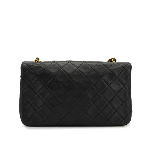 VINTAGE CHANEL FULL FLAP CHAIN SHUOLDER BAG BLACK LAMB SKIN GOLD HARDWARE 90338342