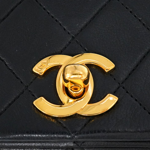 VINTAGE CHANEL FULL FLAP CHAIN SHUOLDER BAG BLACK LAMB SKIN GOLD HARDWARE 90338342