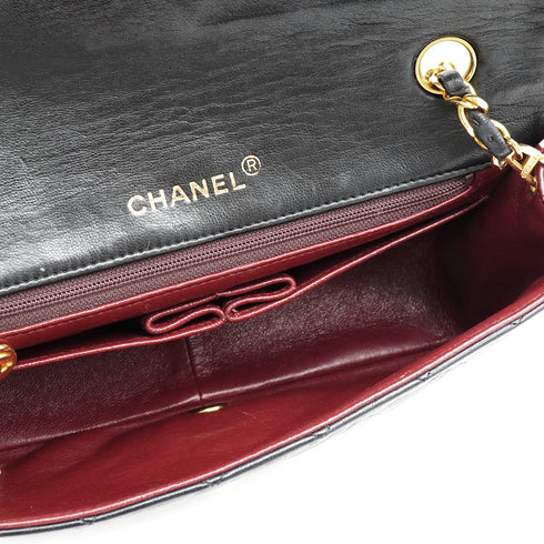 VINTAGE CHANEL FULL FLAP CHAIN SHUOLDER BAG BLACK LAMB SKIN GOLD HARDWARE 90338342