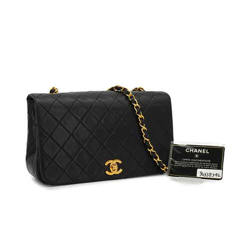VINTAGE CHANEL FULL FLAP CHAIN SHUOLDER BAG BLACK LAMB SKIN GOLD HARDWARE 90338342