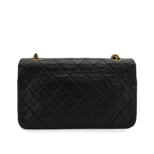VINTAGE CHANEL FULL FLAP CHAIN SHUOLDER BAG BLACK LAMB SKIN GOLD HARDWARE 90339943