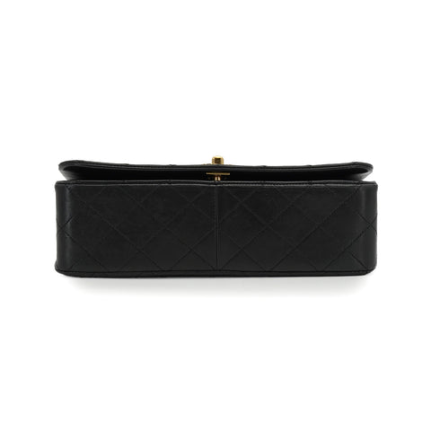 VINTAGE CHANEL FULL FLAP CHAIN SHUOLDER BAG BLACK LAMB SKIN GOLD HARDWARE 90339943