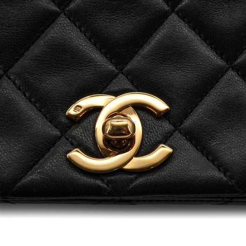 VINTAGE CHANEL FULL FLAP CHAIN SHUOLDER BAG BLACK LAMB SKIN GOLD HARDWARE 90339943