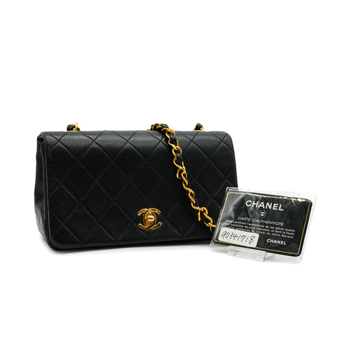 VINTAGE CHANEL FULL FLAP CHAIN SHUOLDER BAG BLACK LAMB SKIN GOLD HARDWARE 90341718