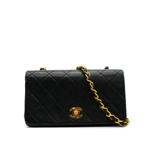 VINTAGE CHANEL FULL FLAP CHAIN SHUOLDER BAG BLACK LAMB SKIN GOLD HARDWARE 90341718