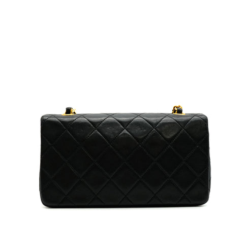 VINTAGE CHANEL FULL FLAP CHAIN SHUOLDER BAG BLACK LAMB SKIN GOLD HARDWARE 90341718