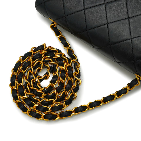 VINTAGE CHANEL FULL FLAP CHAIN SHUOLDER BAG BLACK LAMB SKIN GOLD HARDWARE 90341718