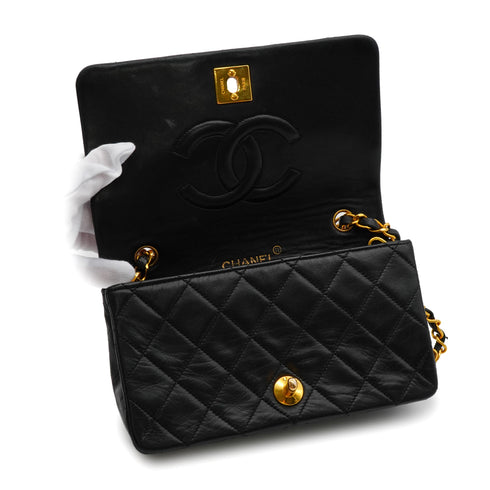 VINTAGE CHANEL FULL FLAP CHAIN SHUOLDER BAG BLACK LAMB SKIN GOLD HARDWARE 90341718
