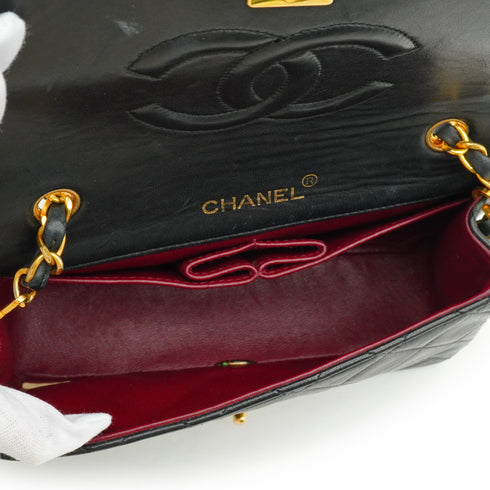 VINTAGE CHANEL FULL FLAP CHAIN SHUOLDER BAG BLACK LAMB SKIN GOLD HARDWARE 90341718