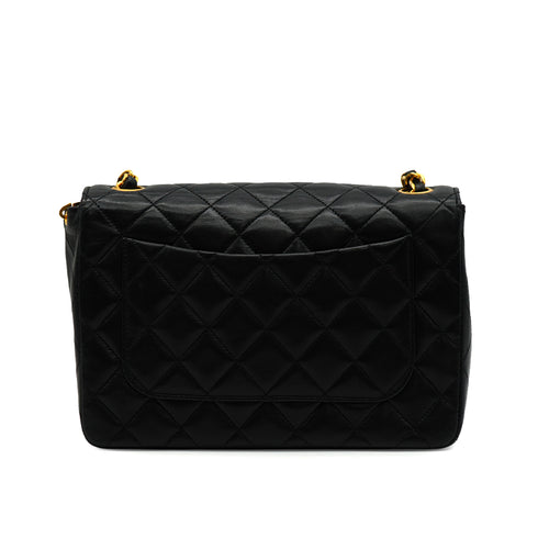 VINTAGE CHANEL FULL FLAP BIG COCO CHAIN SHUOLDER BAG BLACK LAMB SKIN GOLD HARDWARE 90341722