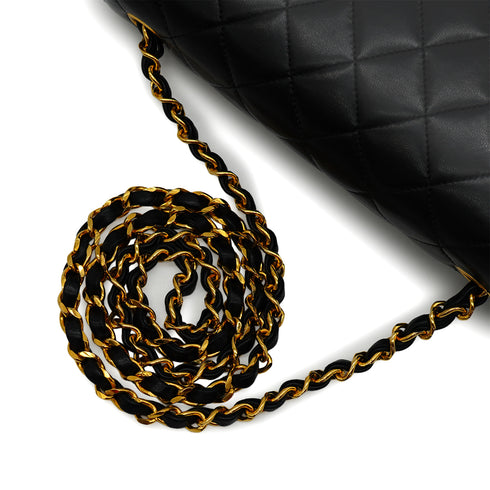 VINTAGE CHANEL FULL FLAP BIG COCO CHAIN SHUOLDER BAG BLACK LAMB SKIN GOLD HARDWARE 90341722