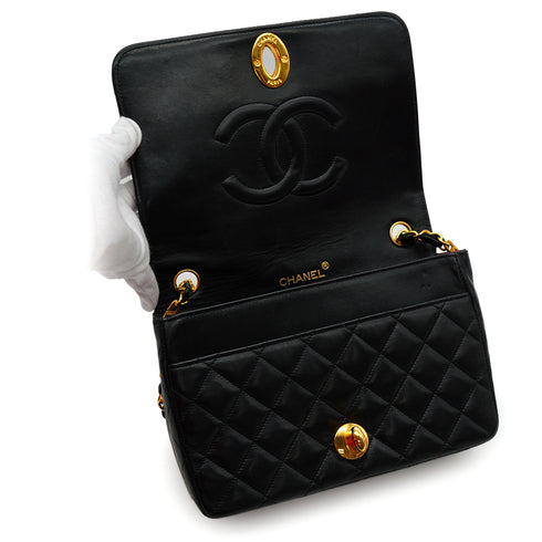 VINTAGE CHANEL FULL FLAP BIG COCO CHAIN SHUOLDER BAG BLACK LAMB SKIN GOLD HARDWARE 90341722