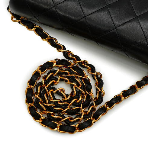 VINTAGE CHANEL FULL FLAP CHAIN SHUOLDER BAG BLACK LAMB SKIN GOLD HARDWARE 90341825