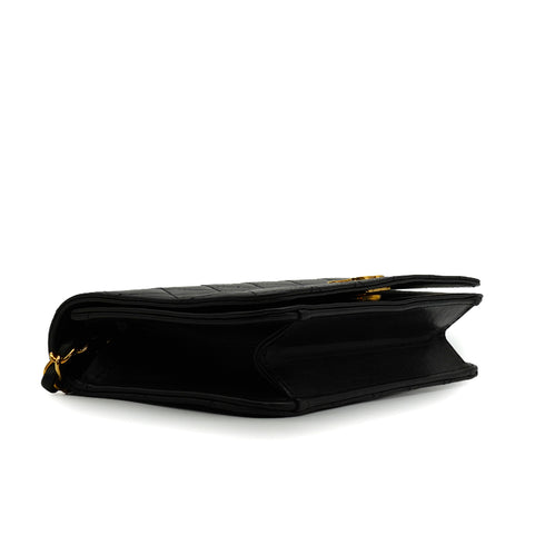 VINTAGE CHANEL FULL FLAP CHAIN SHUOLDER BAG BLACK LAMB SKIN GOLD HARDWARE 90341825