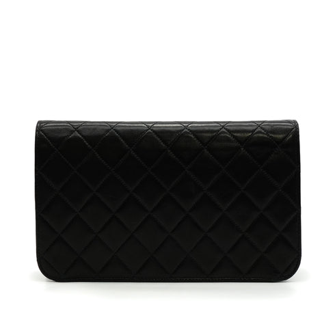 VINTAGE CHANEL FULL FLAP CHAIN SHUOLDER BAG BLACK LAMB SKIN GOLD HARDWARE 90341850