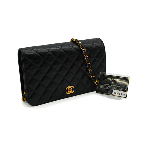 VINTAGE CHANEL FULL FLAP CHAIN SHUOLDER BAG BLACK LAMB SKIN GOLD HARDWARE 90342730