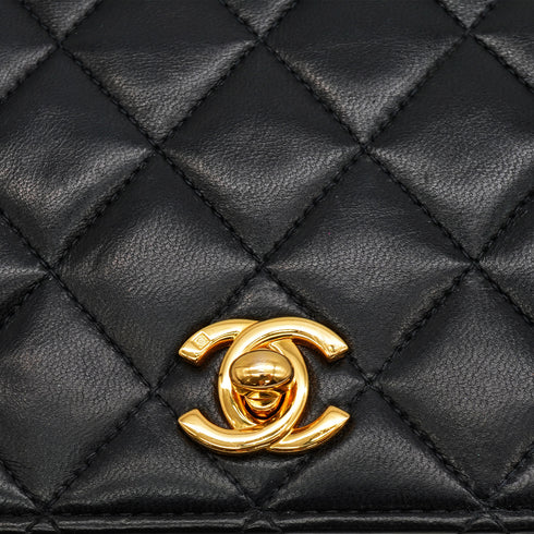 VINTAGE CHANEL FULL FLAP CHAIN SHUOLDER BAG BLACK LAMB SKIN GOLD HARDWARE 90342730
