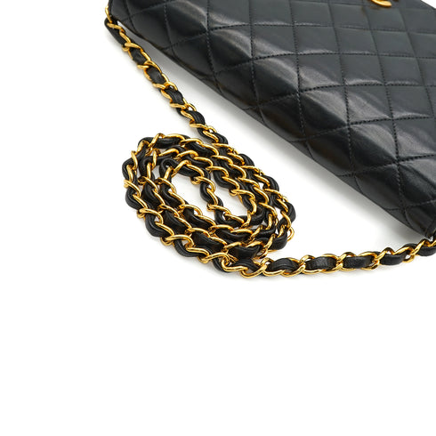 VINTAGE CHANEL FULL FLAP CHAIN SHUOLDER BAG BLACK LAMB SKIN GOLD HARDWARE 90342730