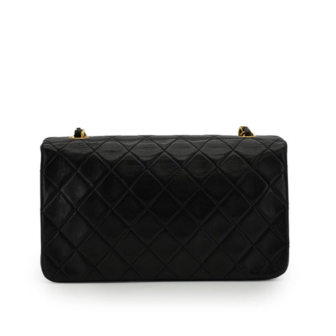 VINTAGE CHANEL FULL FLAP CHAIN SHUOLDER BAG BLACK LAMB SKIN GOLD HARDWARE 90343235