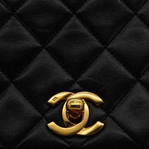 VINTAGE CHANEL FULL FLAP CHAIN SHUOLDER BAG BLACK LAMB SKIN GOLD HARDWARE 90343235