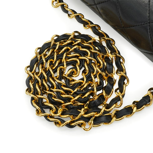 VINTAGE CHANEL FULL FLAP CHAIN SHUOLDER BAG BLACK LAMB SKIN GOLD HARDWARE 90343235