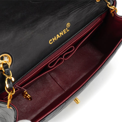 VINTAGE CHANEL FULL FLAP CHAIN SHUOLDER BAG BLACK LAMB SKIN GOLD HARDWARE 90343235