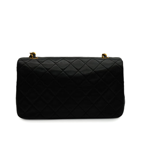 VINTAGE CHANEL FULL FLAP CHAIN SHUOLDER BAG BLACK LAMB SKIN GOLD HARDWARE 90343928