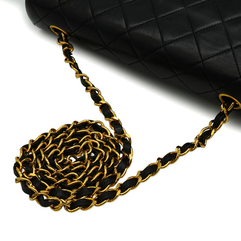 VINTAGE CHANEL FULL FLAP CHAIN SHUOLDER BAG BLACK LAMB SKIN GOLD HARDWARE 90343928
