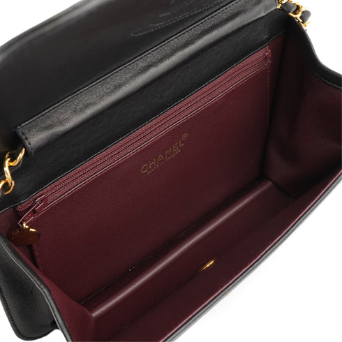 VINTAGE CHANEL FULL FLAP CHAIN SHUOLDER BAG BLACK LAMB SKIN GOLD HARDWARE 90343976