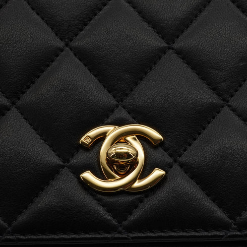 VINTAGE CHANEL FULL FLAP CHAIN SHUOLDER BAG BLACK LAMB SKIN GOLD HARDWARE 90343976
