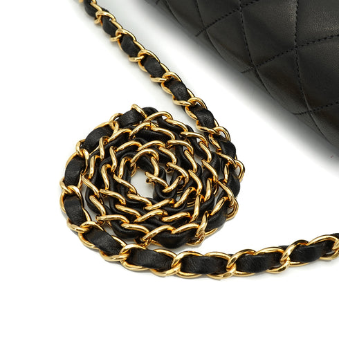VINTAGE CHANEL FULL FLAP CHAIN SHUOLDER BAG BLACK LAMB SKIN GOLD HARDWARE 90343976
