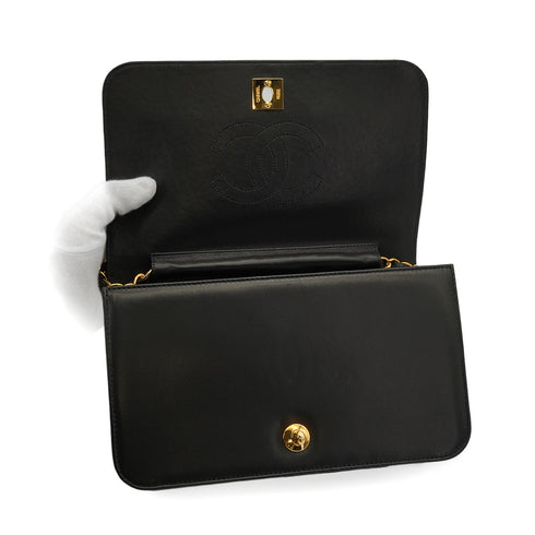 VINTAGE CHANEL FULL FLAP CHAIN SHUOLDER BAG BLACK LAMB SKIN GOLD HARDWARE 90343976