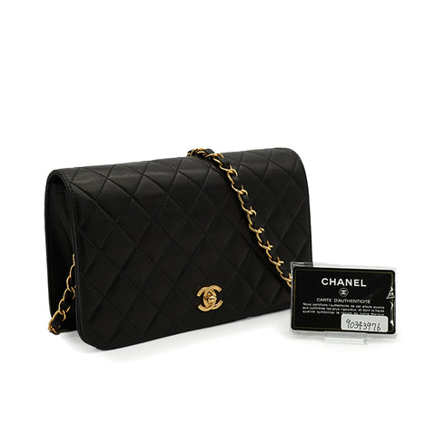 VINTAGE CHANEL FULL FLAP CHAIN SHUOLDER BAG BLACK LAMB SKIN GOLD HARDWARE 90343976