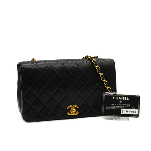 VINTAGE CHANEL FULL FLAP CHAIN SHUOLDER BAG BLACK LAMB SKIN GOLD HARDWARE 90344445