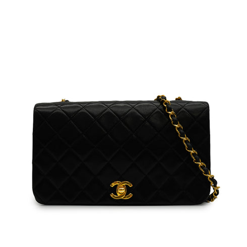 VINTAGE CHANEL FULL FLAP CHAIN SHUOLDER BAG BLACK LAMB SKIN GOLD HARDWARE 90344445