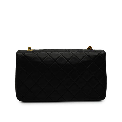 VINTAGE CHANEL FULL FLAP CHAIN SHUOLDER BAG BLACK LAMB SKIN GOLD HARDWARE 90344445