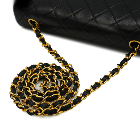 VINTAGE CHANEL FULL FLAP CHAIN SHUOLDER BAG BLACK LAMB SKIN GOLD HARDWARE 90344445