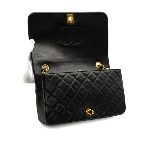 VINTAGE CHANEL FULL FLAP CHAIN SHUOLDER BAG BLACK LAMB SKIN GOLD HARDWARE 90344445