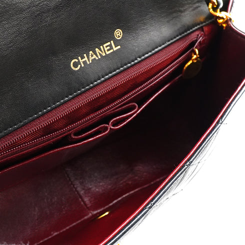 VINTAGE CHANEL FULL FLAP CHAIN SHUOLDER BAG BLACK LAMB SKIN GOLD HARDWARE 90344445