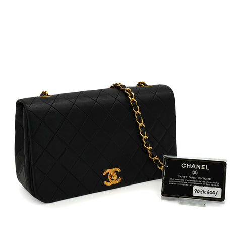 VINTAGE CHANEL FULL FLAP CHAIN SHUOLDER BAG BLACK LAMB SKIN GOLD HARDWARE 90346001