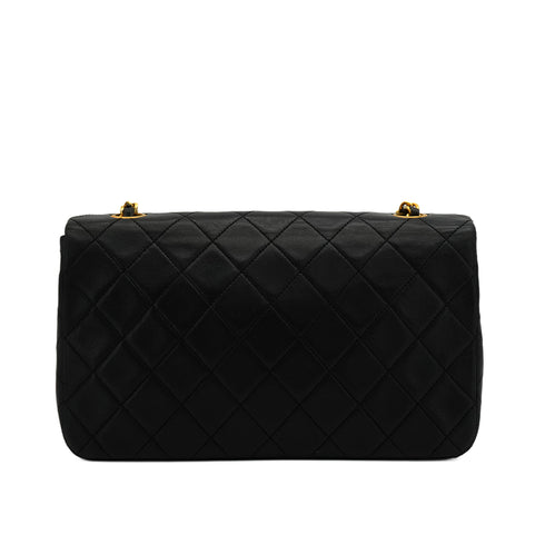 VINTAGE CHANEL FULL FLAP CHAIN SHUOLDER BAG BLACK LAMB SKIN GOLD HARDWARE 90346001