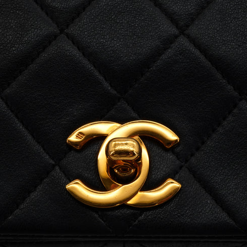 VINTAGE CHANEL FULL FLAP CHAIN SHUOLDER BAG BLACK LAMB SKIN GOLD HARDWARE 90346001