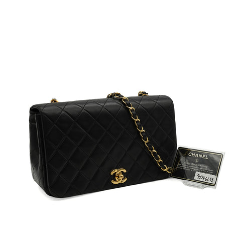 VINTAGE CHANEL FULL FLAP CHAIN SHUOLDER BAG BLACK LAMB SKIN GOLD HARDWARE 90346133