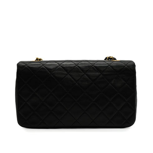 VINTAGE CHANEL FULL FLAP CHAIN SHUOLDER BAG BLACK LAMB SKIN GOLD HARDWARE 90346133