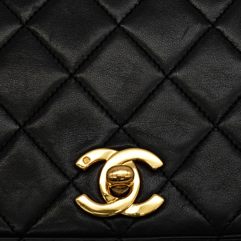 VINTAGE CHANEL FULL FLAP CHAIN SHUOLDER BAG BLACK LAMB SKIN GOLD HARDWARE 90346133
